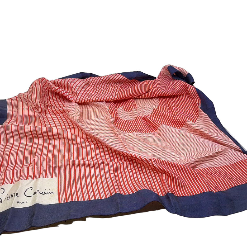 Pierre Cardin Red Blue Striped Abstract Silk Scarf